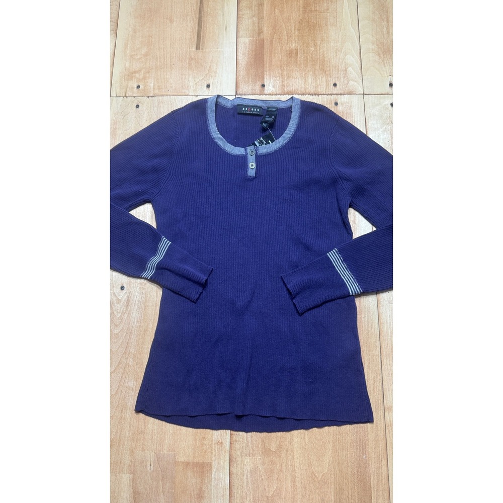 Axcess Liz Claiborne Womens XL Thai Violet Purple Ribbed Cotton Henley Sweater‎